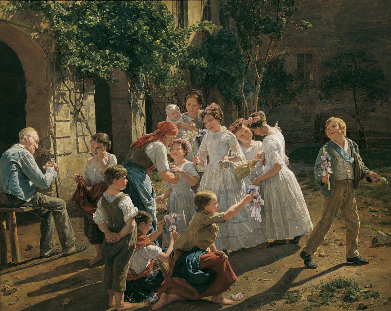 Waldmueller, Ferdinand Georg (1793-1865) Corpus Christin juhlan aamu. Öljy puulle tekijältä Ferdinand Georg Waldmuller