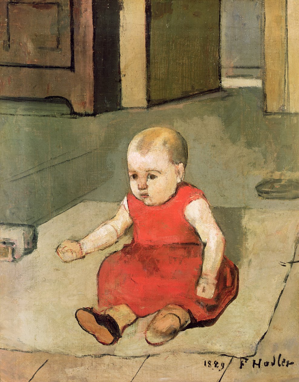 Pikku Hector lattialla, 1889 tekijältä Ferdinand Hodler