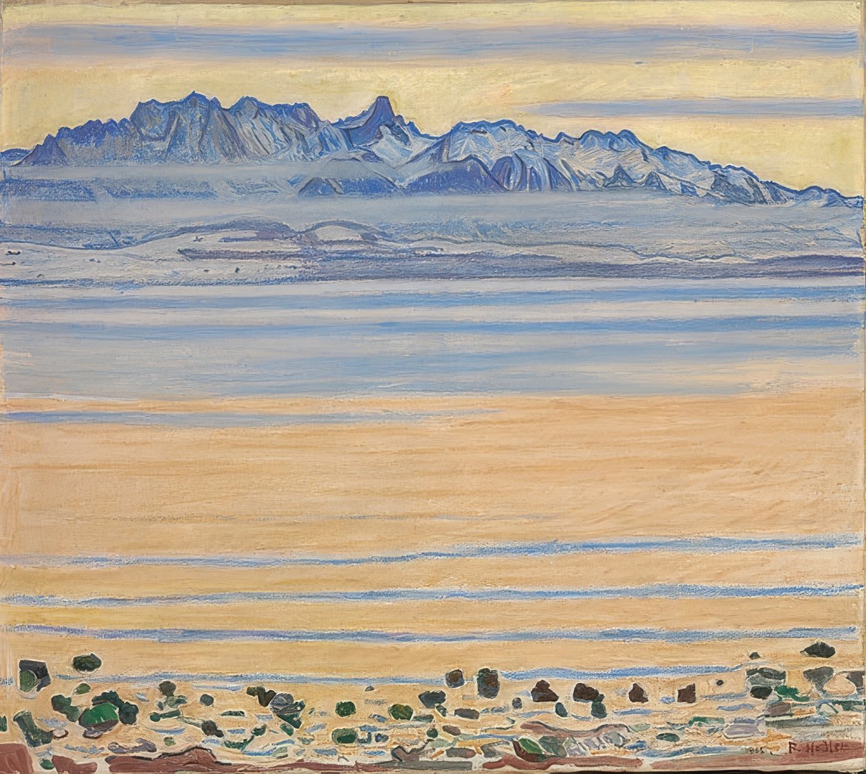 Thun-järvi Stockhorn-ketjun kanssa. 1904 tekijältä Ferdinand Hodler