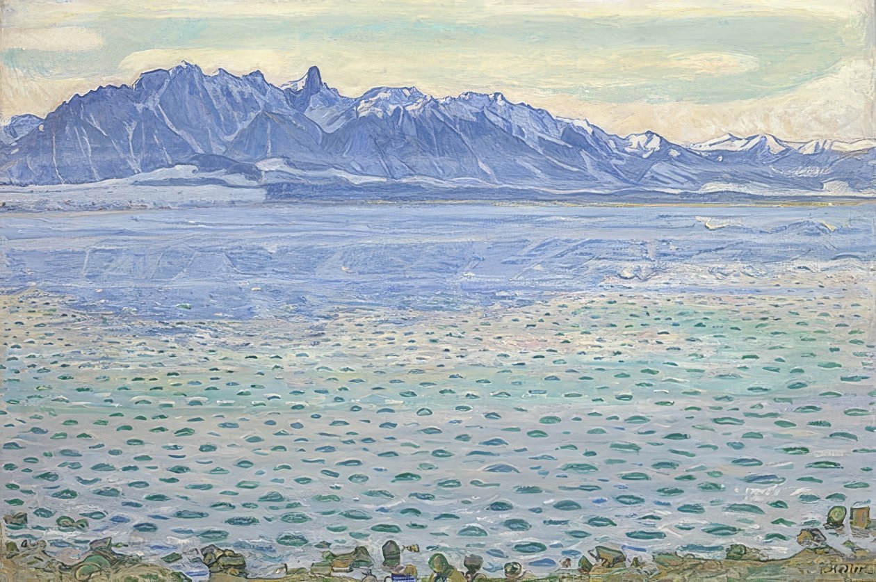 Thun-järvi Stockhorn-ketjun kanssa. 1904 tekijältä Ferdinand Hodler