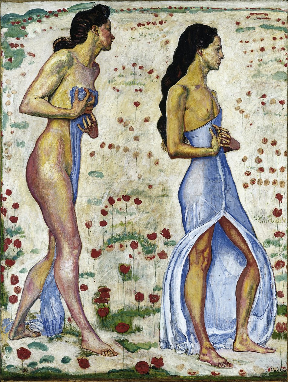 Kaksi naista kukissa Tunnelma 1a, 1901-1906 tekijältä Ferdinand Hodler