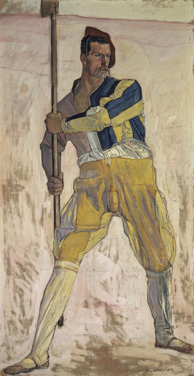 Soturi alabardilla, n. 1898 tekijältä Ferdinand Hodler