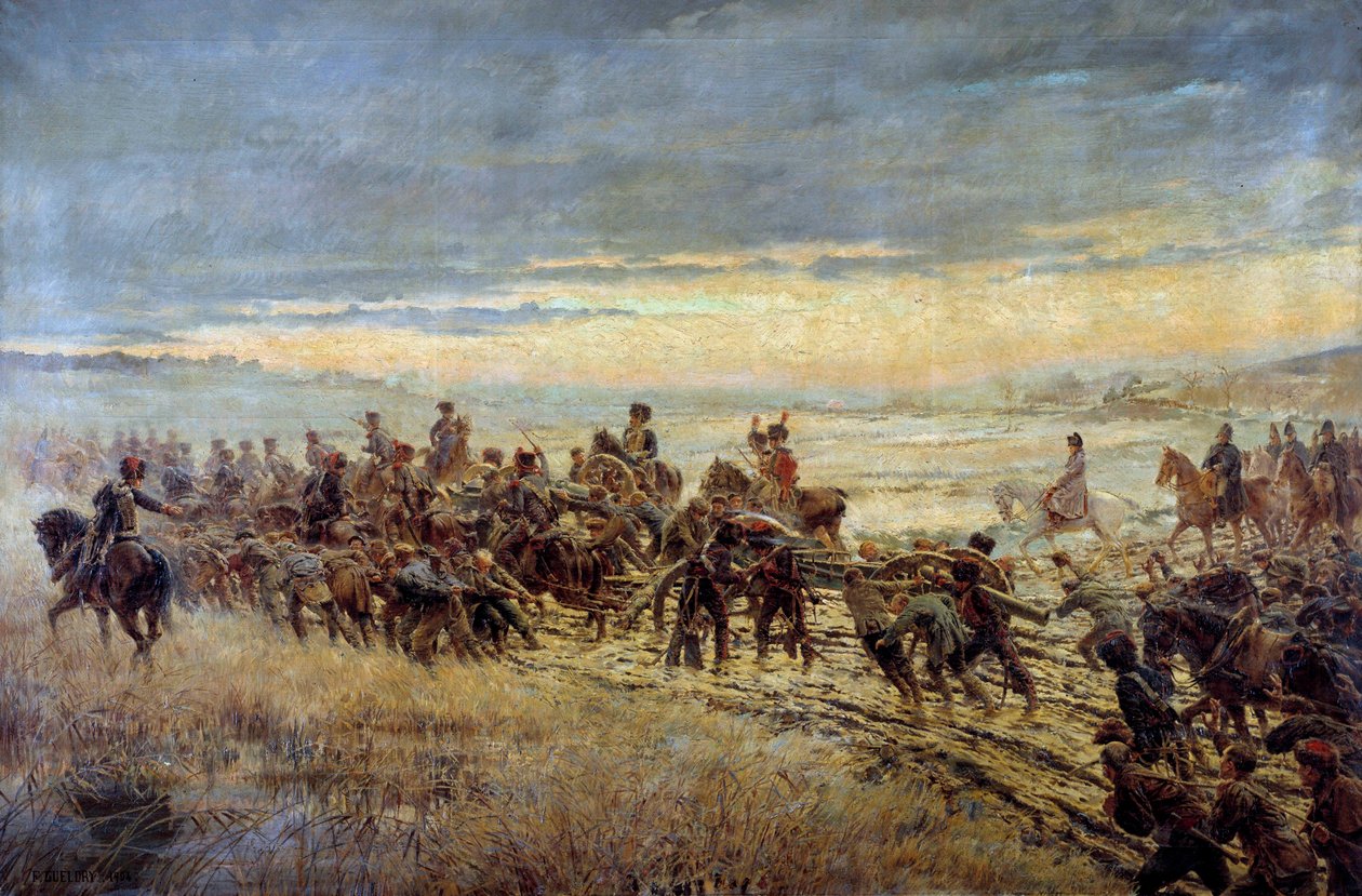 Montmirailin taistelun aatto 2.10.1814 Ferdinand Joseph Gueldryn (1858-1945) maalaus 1903-1904 su. 1,3x3,5 m Pariisi, Musee de l