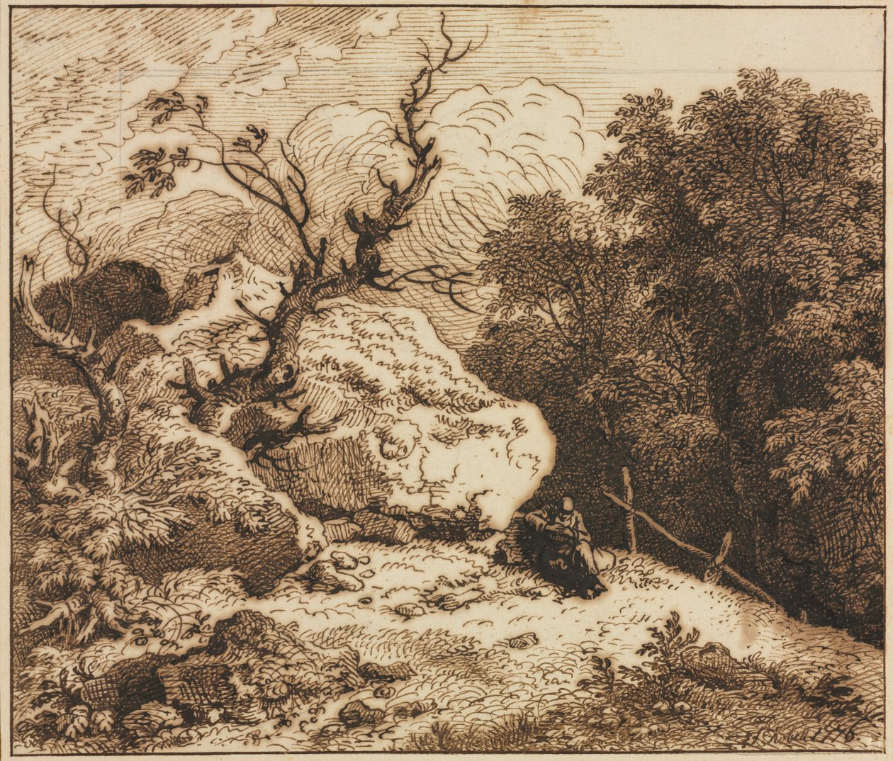Erakko metsäisessä maisemassa, 1776. tekijältä Ferdinand Kobell