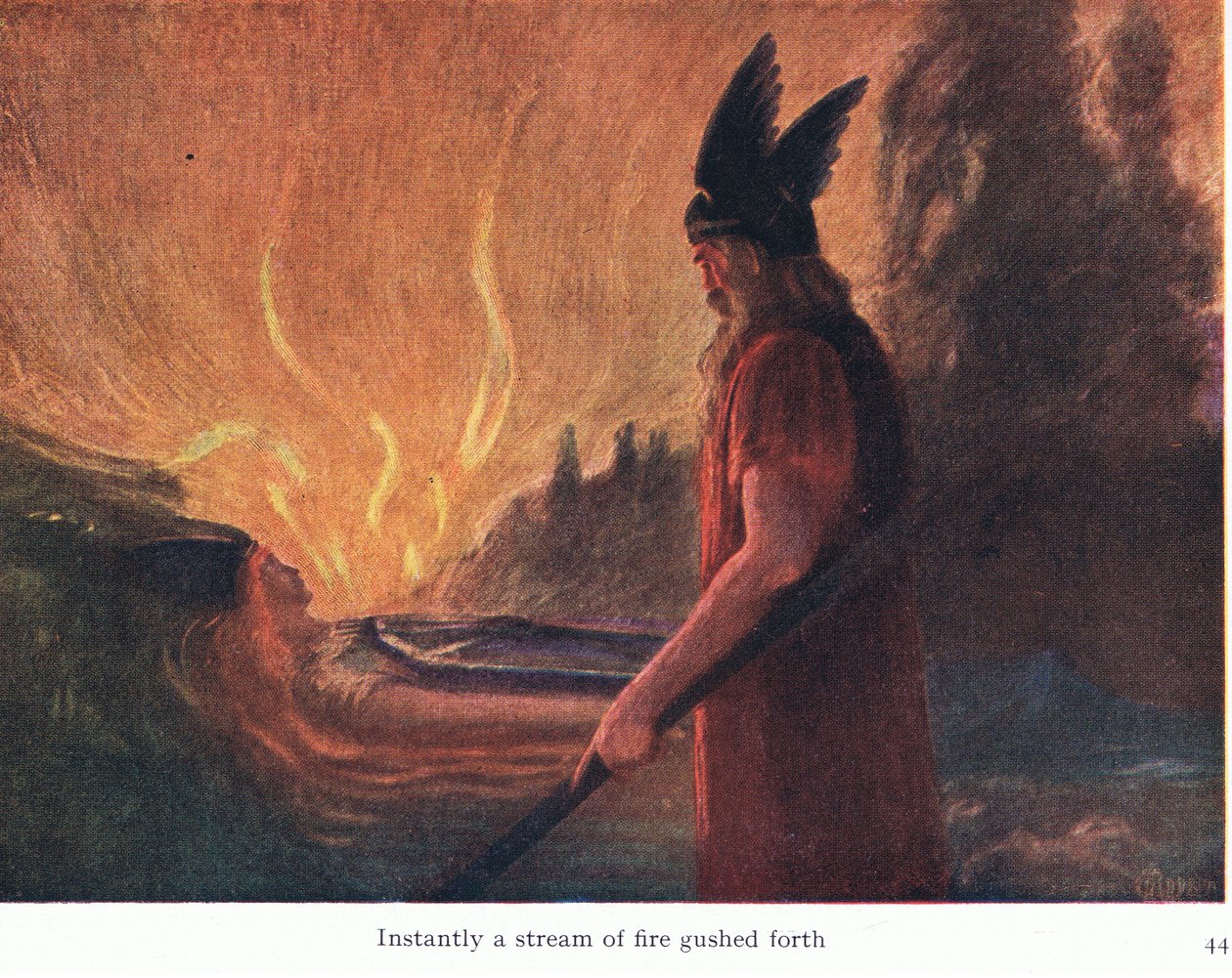 Välittömästi tuli virta, kuva The Stories of Wagners Operas -pubista. kirjoittanut George Harrap & Co Ltd 1932 tekijältä Ferdinand Lecke