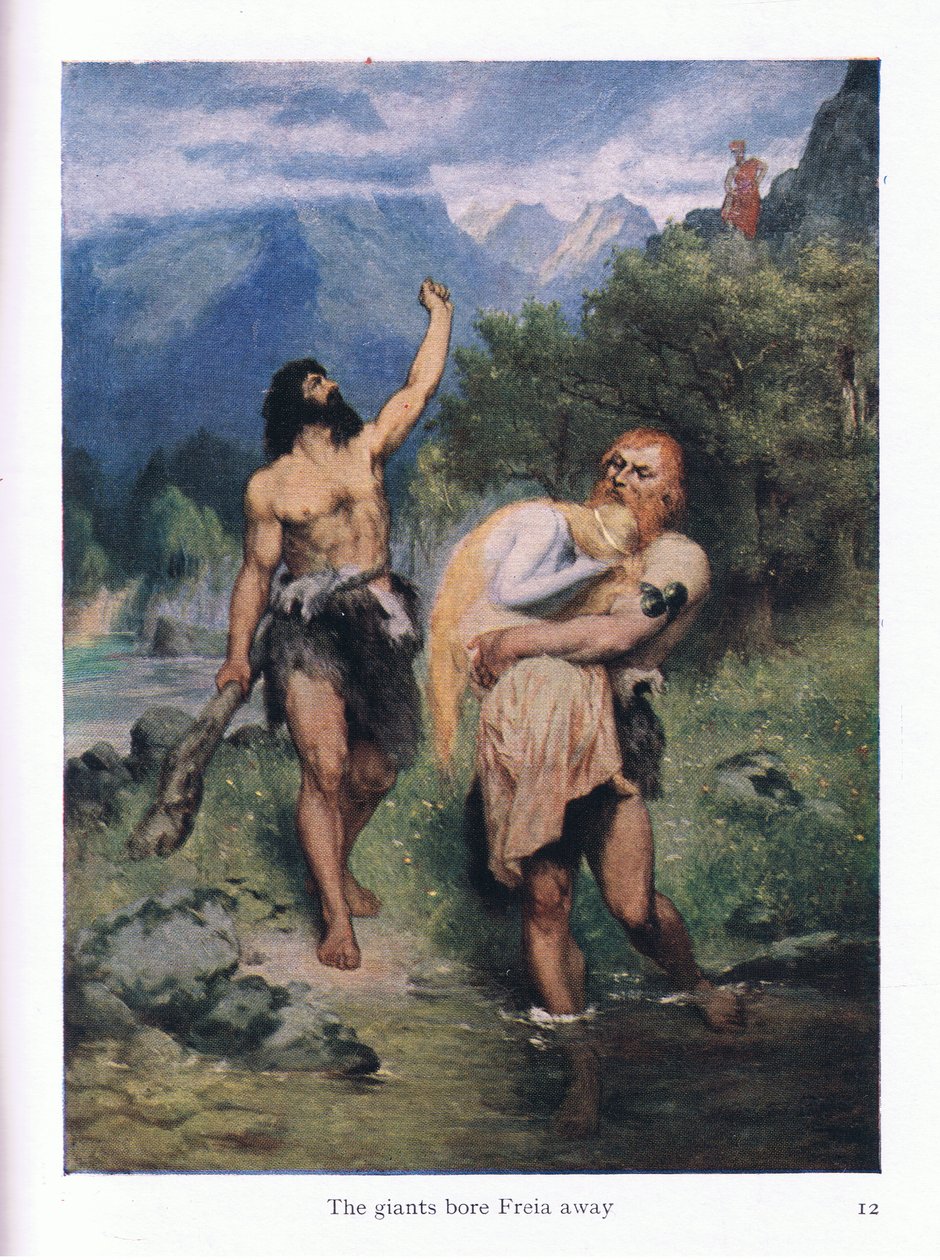 Jättiläiset kantoivat Freian pois, kuva The Stories of Wagners Operas -pubista. kirjoittanut George Harrap & Co Ltd 1932 tekijältä Ferdinand Lecke