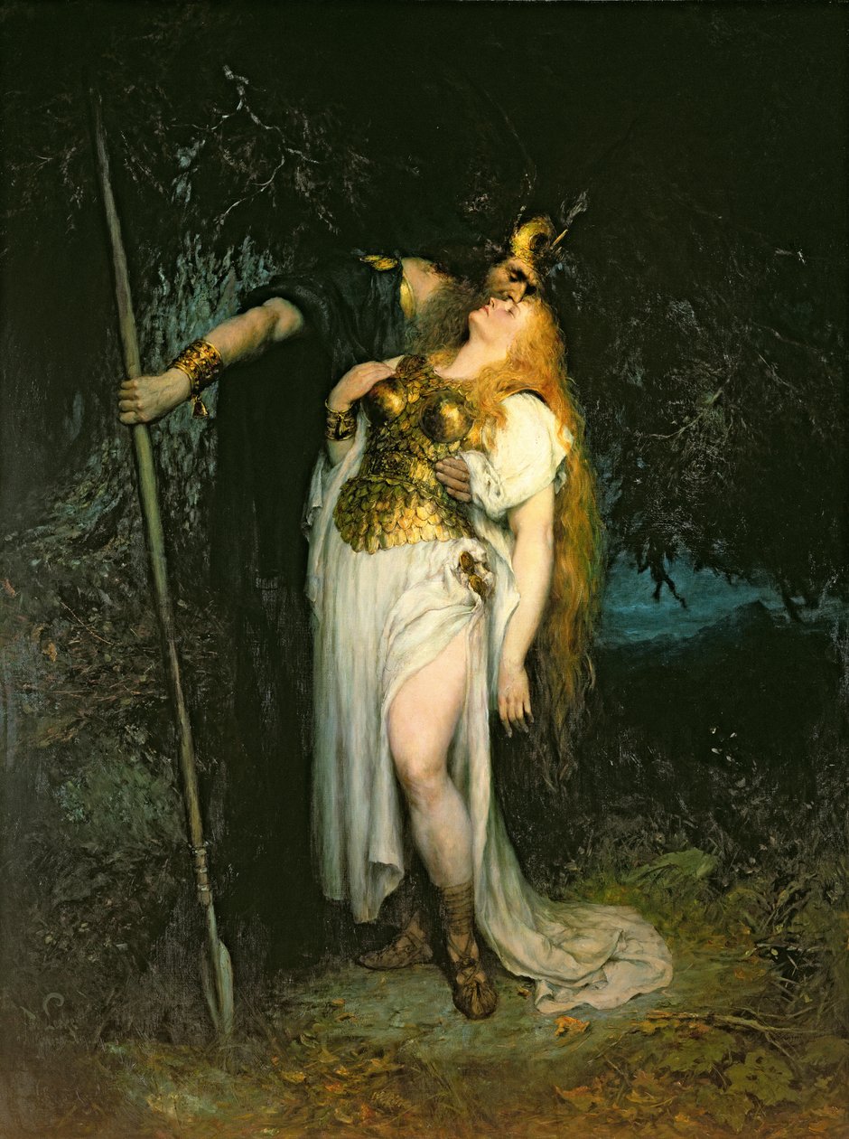 Wotan jättää jäähyväiset Brunhildelle, 1908 tekijältä Ferdinand Leeke