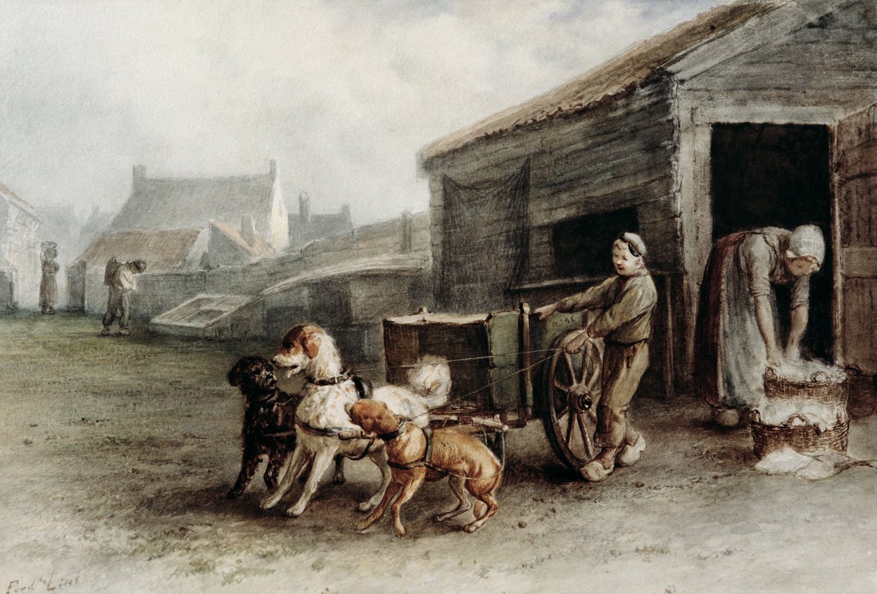 A Dog Cart, Hollanti, n.1890 (wc paperilla) tekijältä Ferdinand Lintz