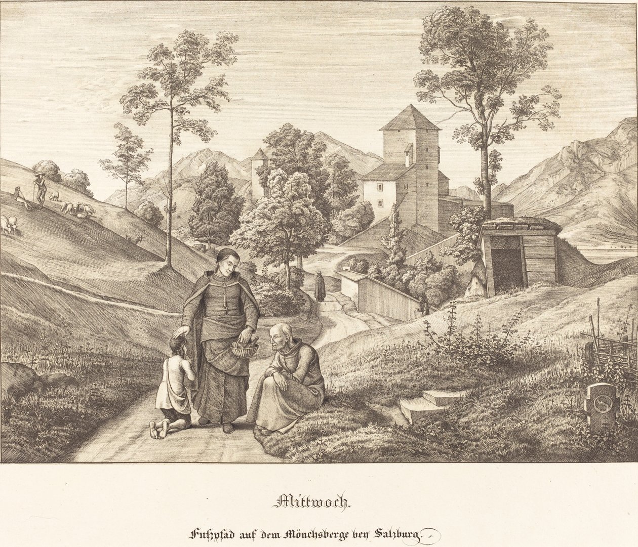Keskiviikko - kävelytie Mönchsbergin lahdella Salzburg (keskiviikko - kävelytie Mönchsbergellä lähellä Salzburgia) tekijältä Ferdinand Olivier