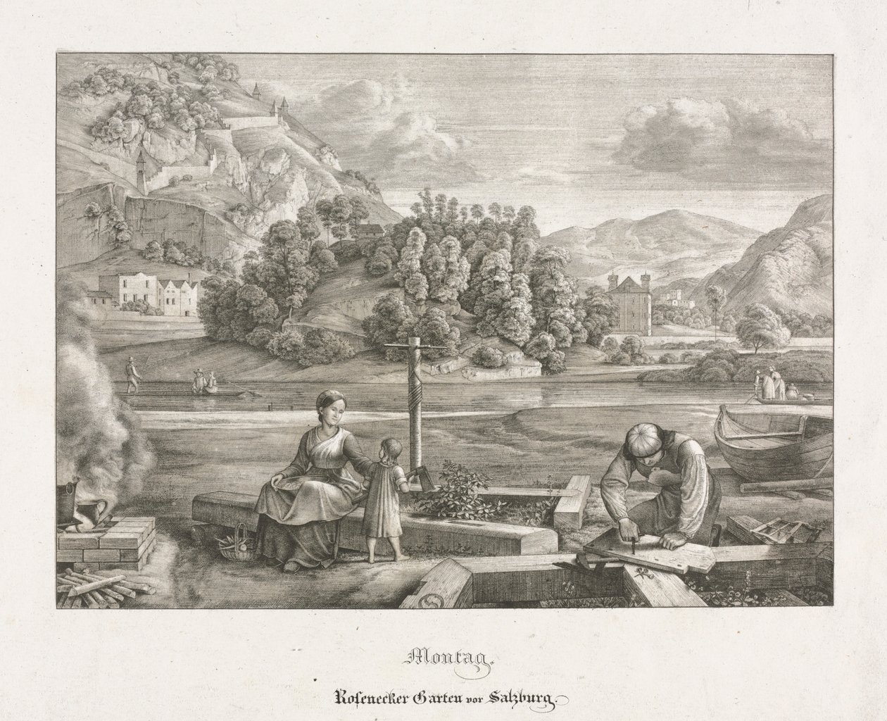 Seitsemän näkymää Salzburgissa ja Berchtesgadenissa: Maanantai: Rosenecker Garden Salzburg, 1823. tekijältä Ferdinand Olivier