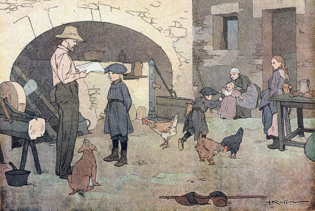 Takaisin kotiin, lapsuuden kuvakirjassa, n.1900 (kaiverrus) tekijältä Ferdinand Raffin