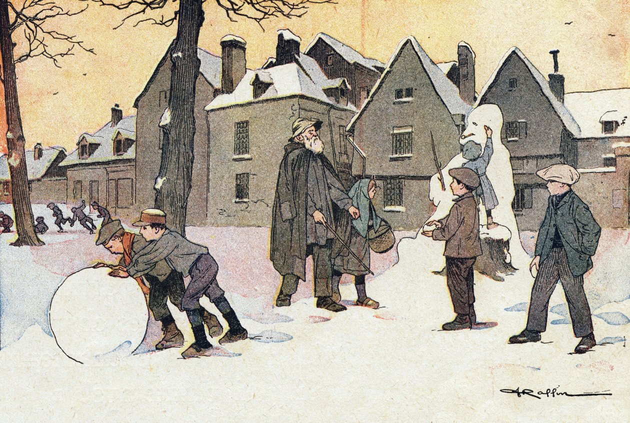Snow, Lapsuuden kuvakirjassa, n. 1900 (kaiverrus) tekijältä Ferdinand Raffin