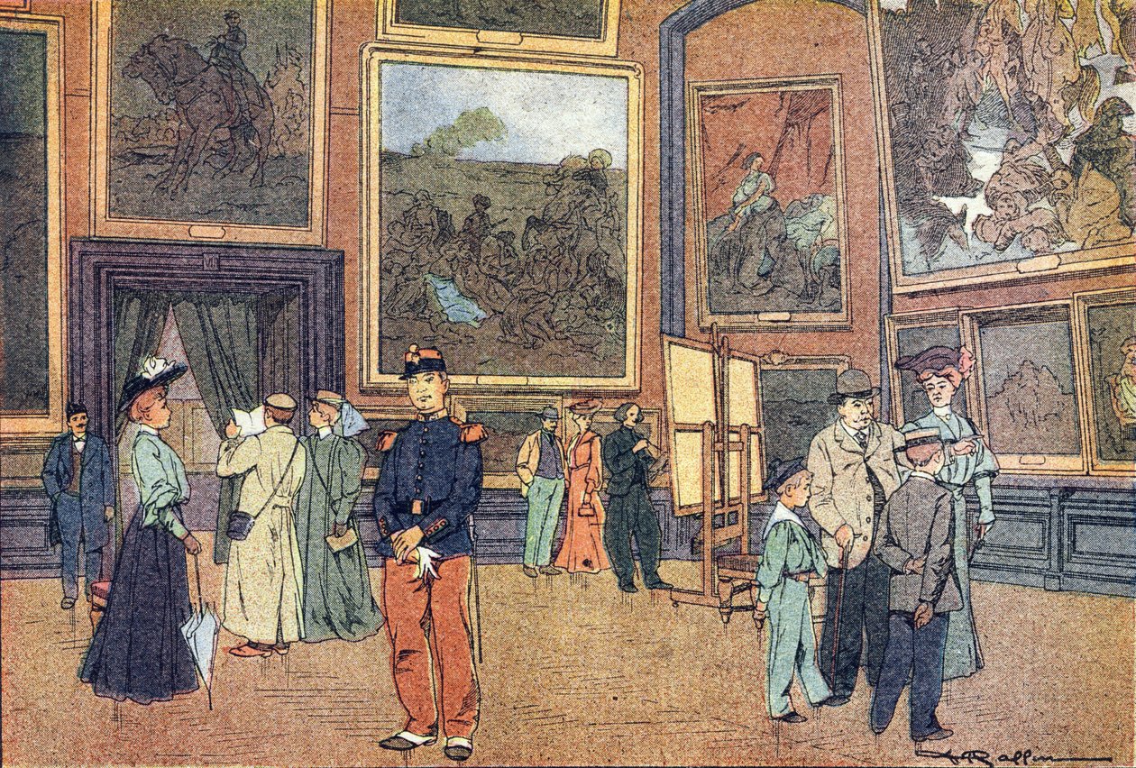 Louvre-museo, lapsuuden kuvakirjassa, n. 1900 (kaiverrus) tekijältä Ferdinand Raffin