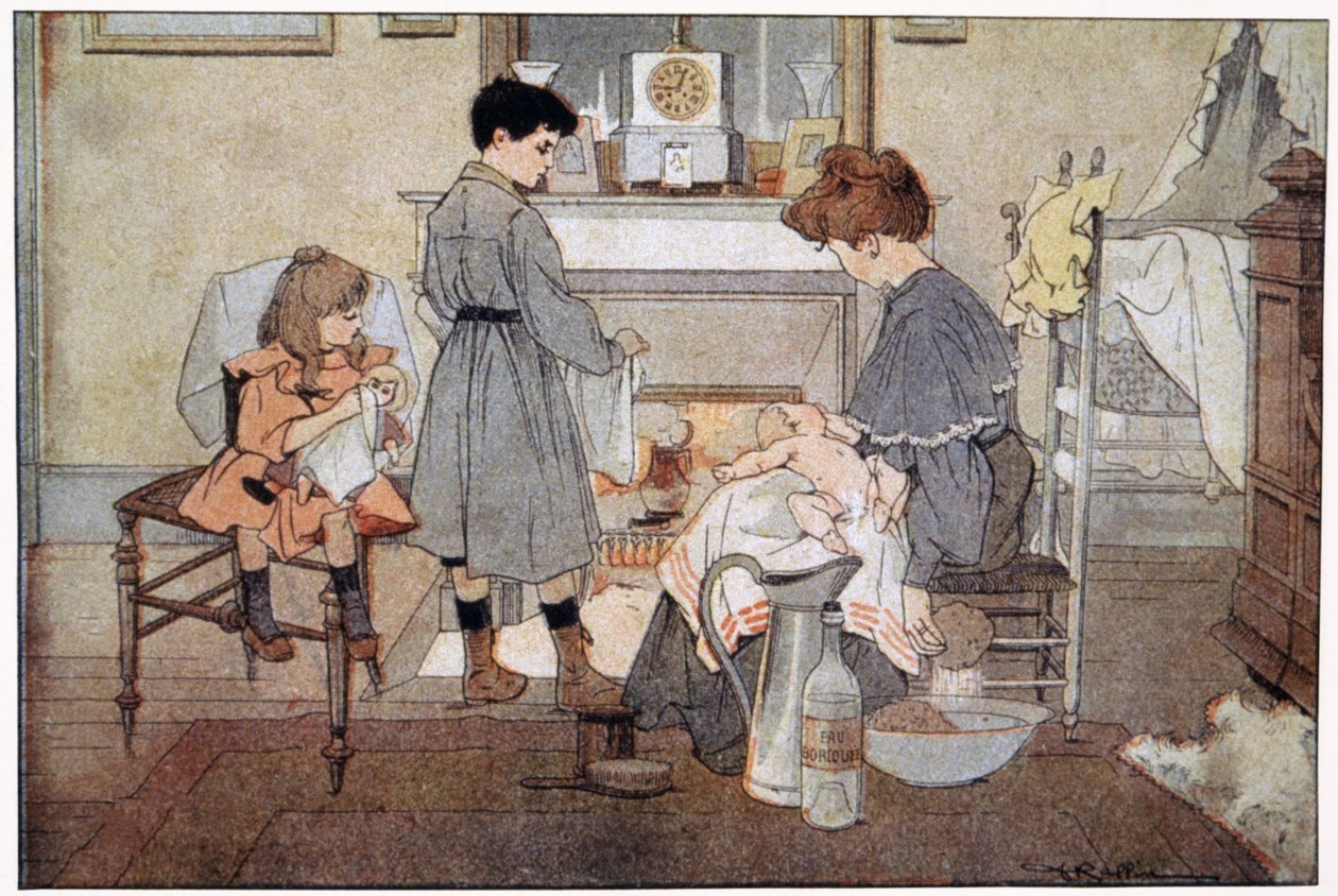 Vauvan kylpy, n. 1930 (printti) tekijältä Ferdinand Raffin