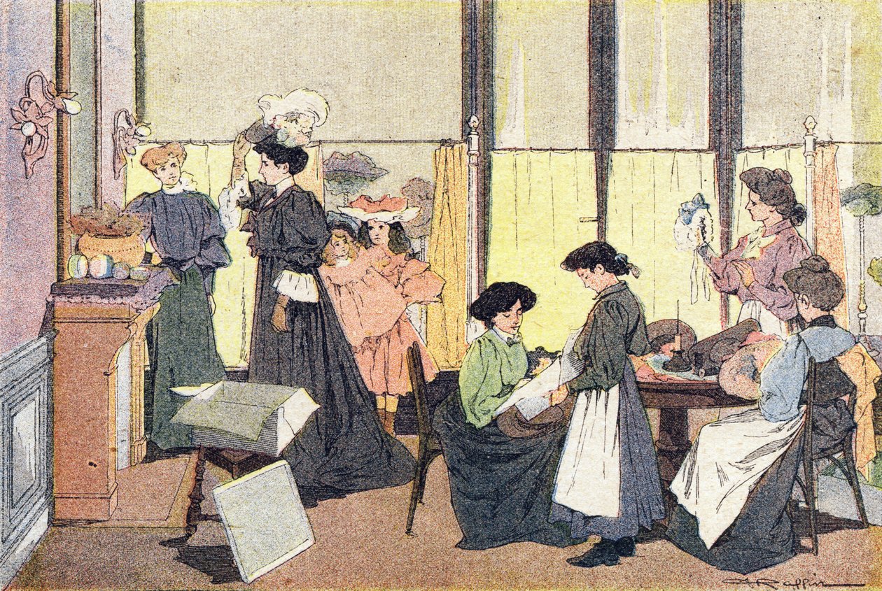 Modist, lapsuuden kuvakirjassa, n. 1900 (kaiverrus) tekijältä Ferdinand Raffin
