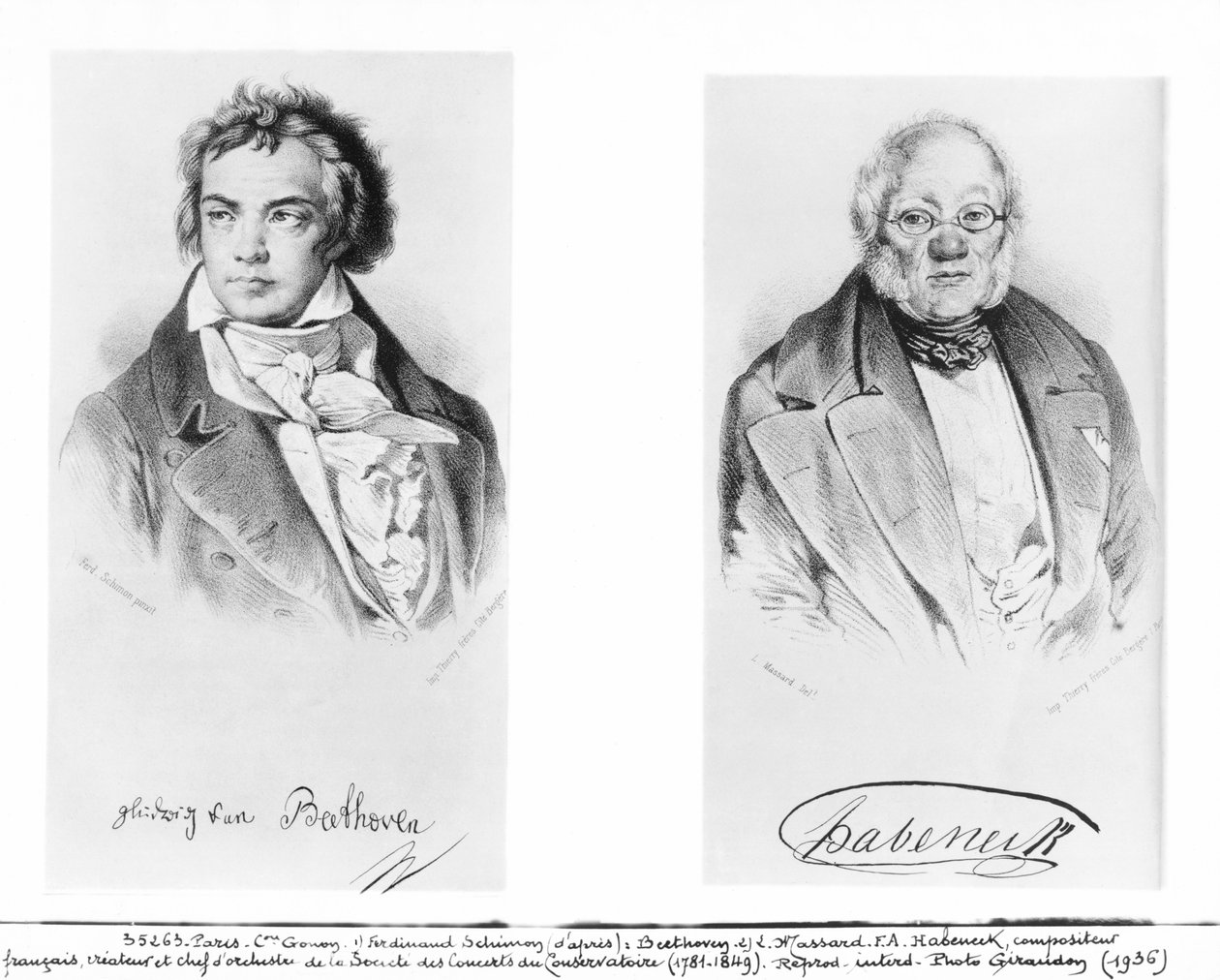 Ludwig van Beethoven (1770-1827) ja Francois-Antoine Habeneck (1781-1849) tekijältä Ferdinand Schimon