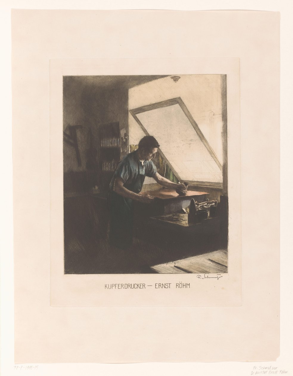 Muotokuva kirjapainosta Ernst Röhm Copperprinter - Ernst Röhm (otsikko esineessä) tekijältä Ferdinand Schmutzer (signed by artist)