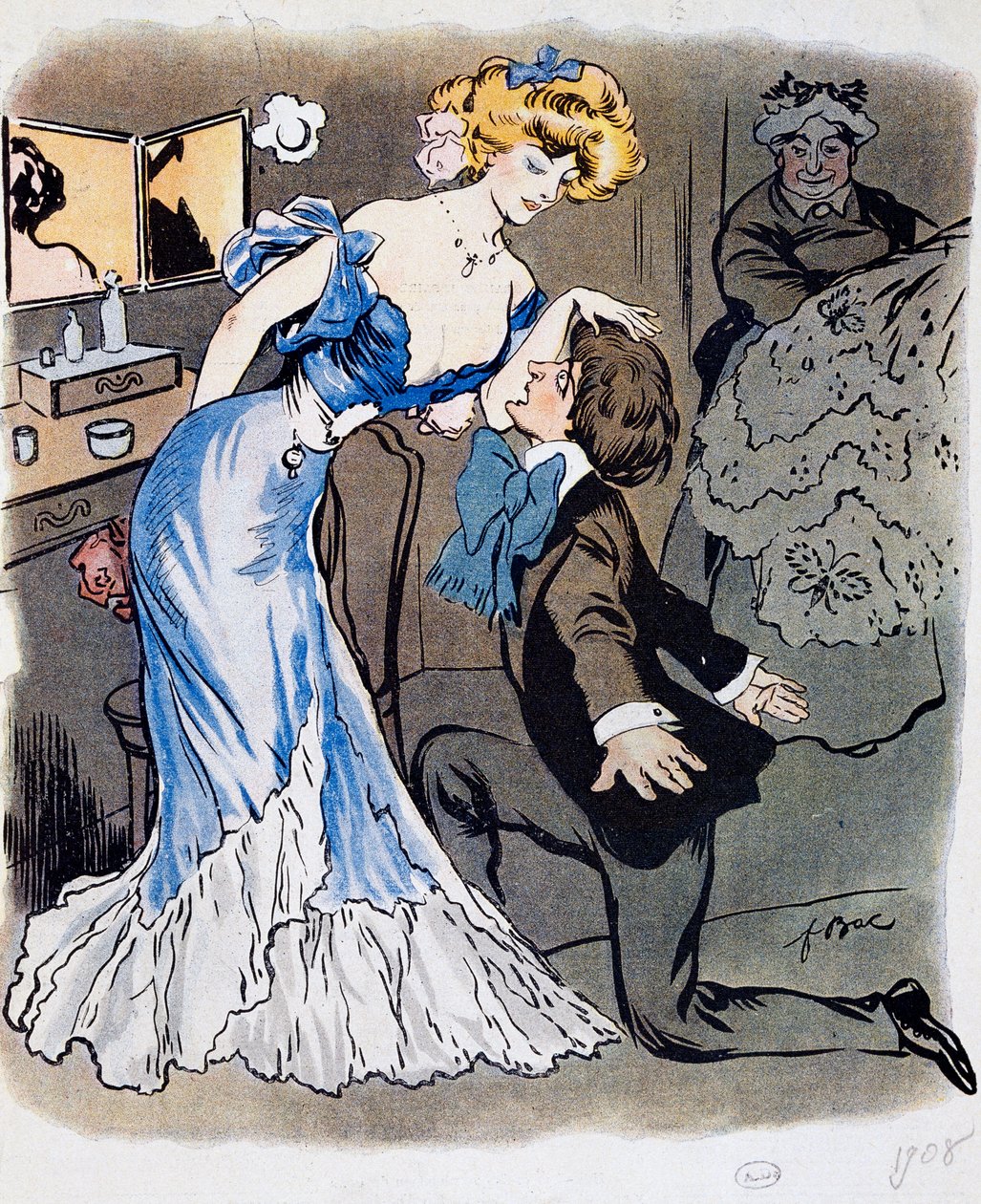 Les Demi-mondaines, runoilija Innamorato, karikatyyri vuonna 1908 (kuva) tekijältä Ferdinand Sigismund Bac