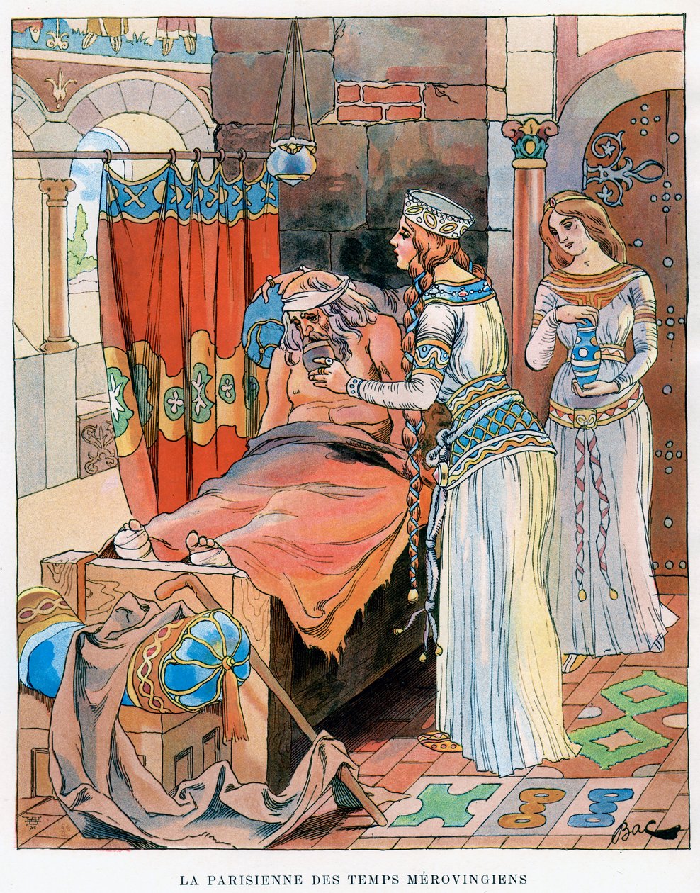 Pariisilainen nainen Merovingien aikana, 5.-8. vuosisadalla jKr., n. 1870-1950. tekijältä Ferdinand Sigismund Bac