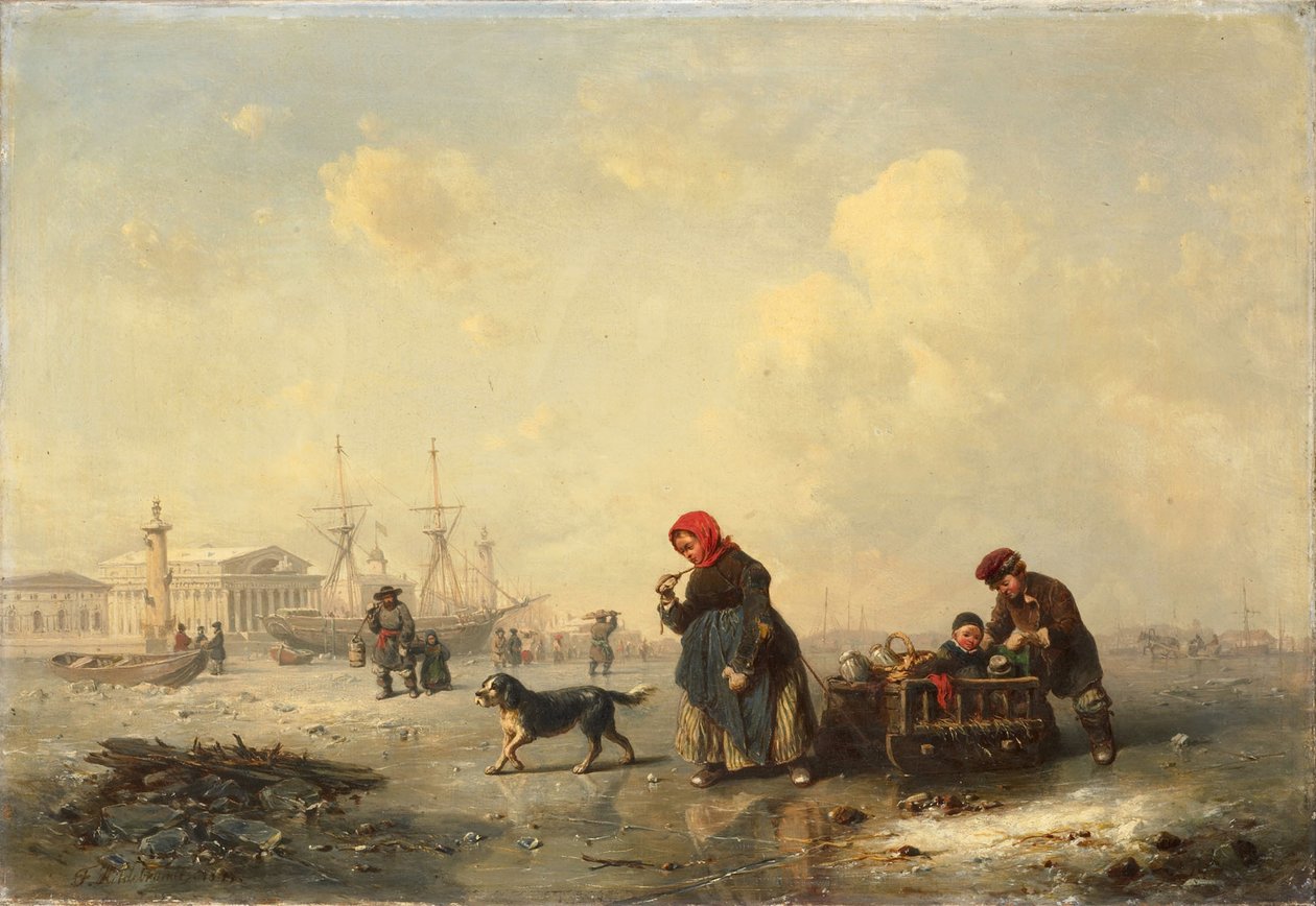 Neva Pietarissa talvella 1844 tekijältä Ferdinand Theodor Hildebrandt
