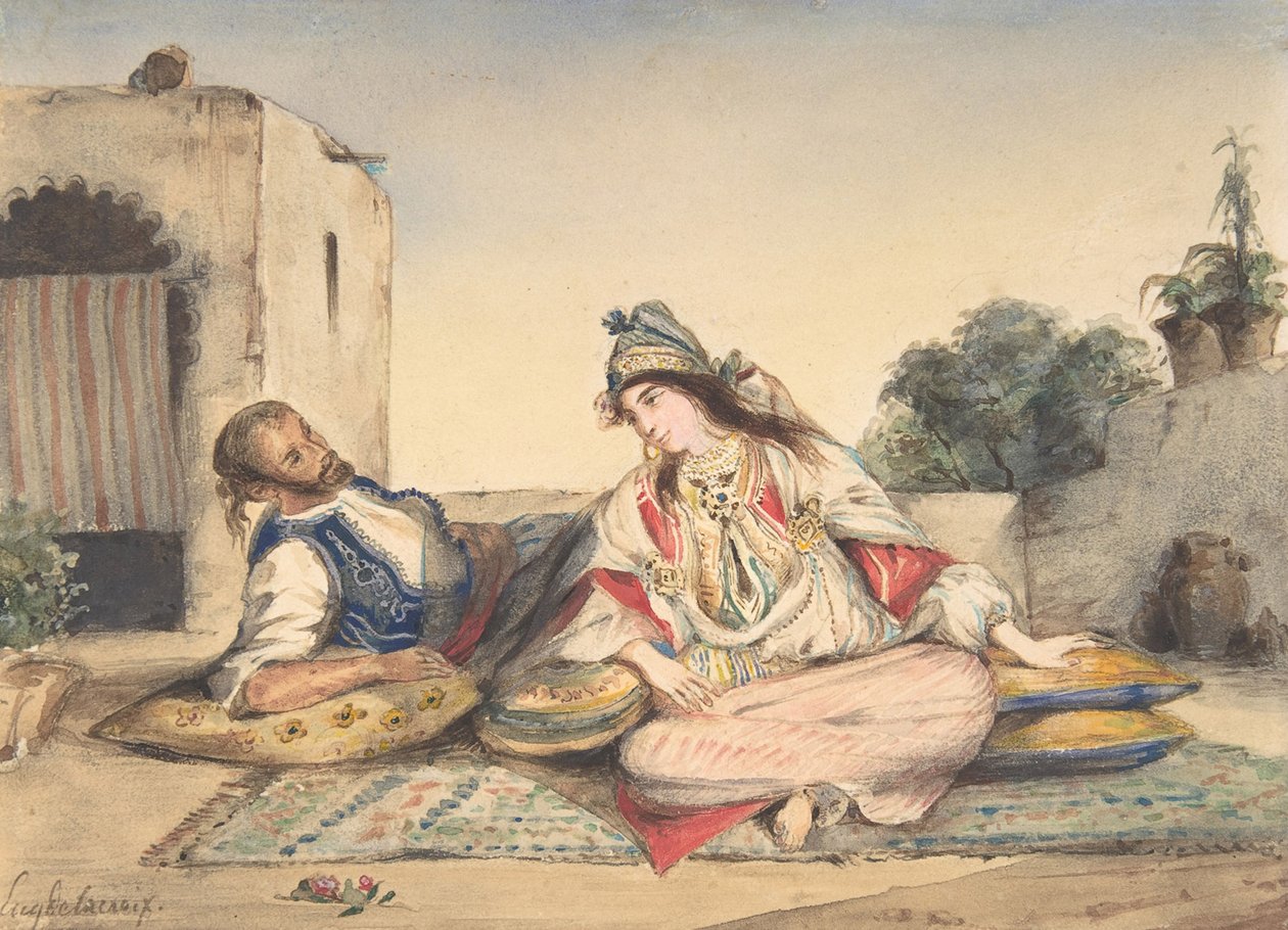 Maurilaispariskunta terassillaan, 1832 (grafiitti grafiitilla vohvelipaperille) tekijältä Ferdinand Victor Eugene Delacroix