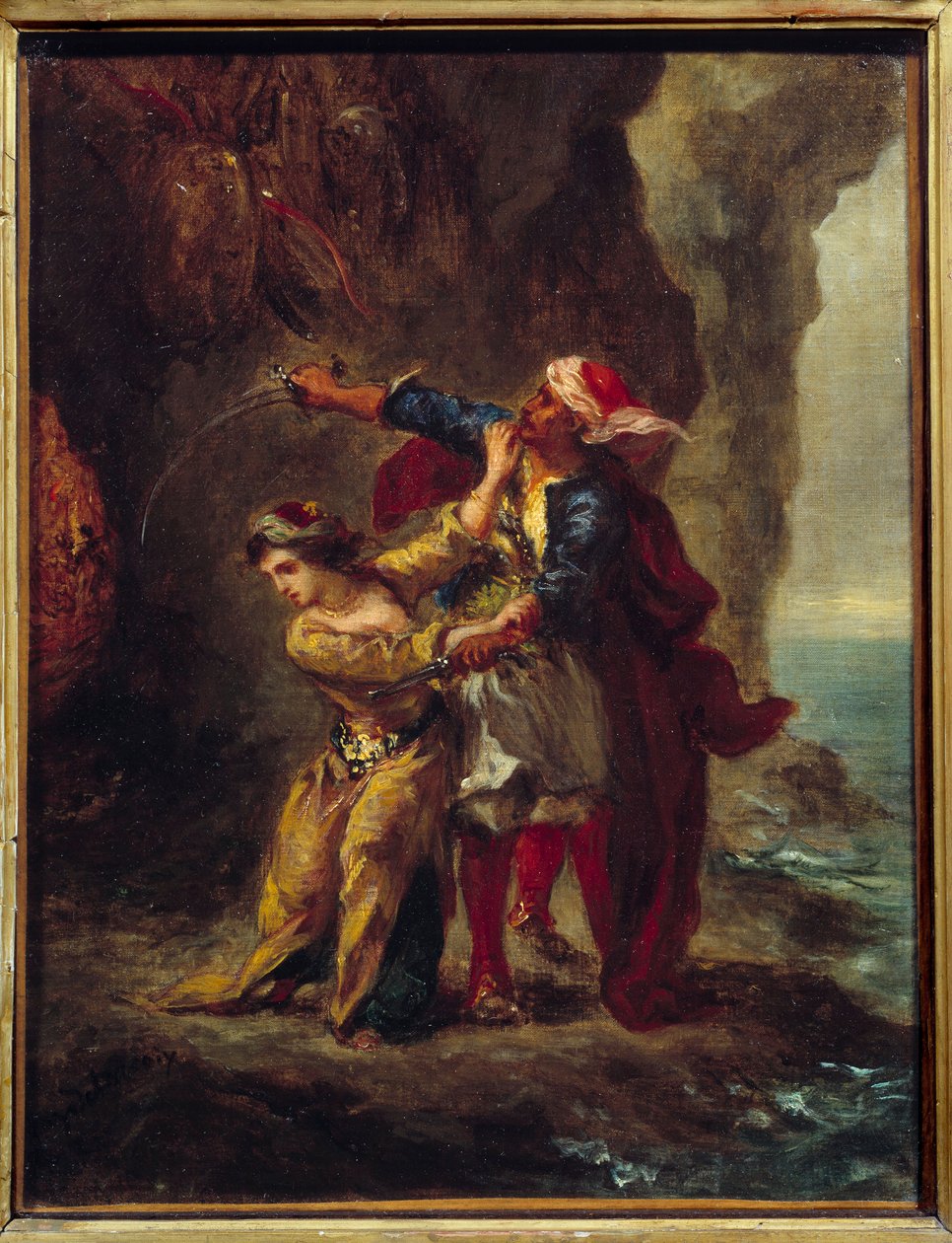 Abydos morsian. (The Bride of Abydos) Kuvitus George Gordon Byronin kirjasta, joka tunnetaan nimellä Lord Byron (1788-1824) "Abydoksen morsian", laulu II Strophe XXIII. Eugene Delacroix (1798-1863) maalaus tekijältä Ferdinand Victor Eugene Delacroix