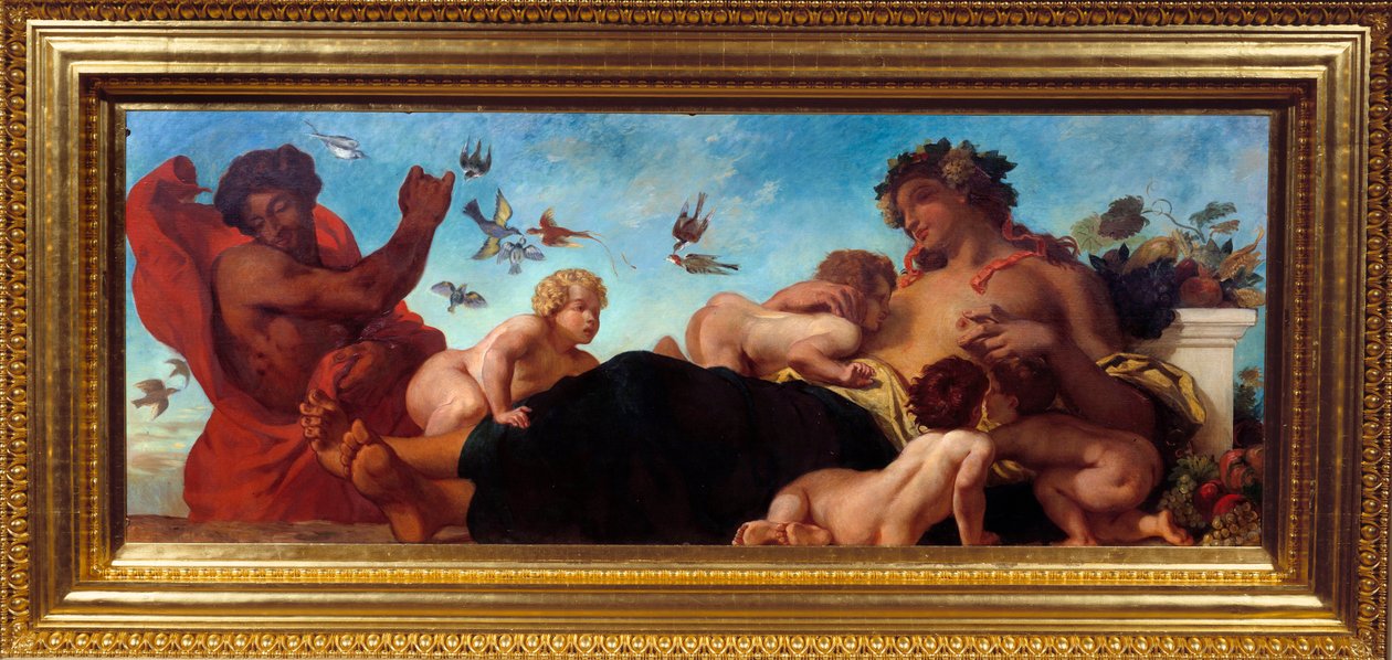 Maatalous Äiti, joka imettää lapsiaan. Eugene Delacroix (1798-1863) maalaus tekijältä Ferdinand Victor Eugene Delacroix