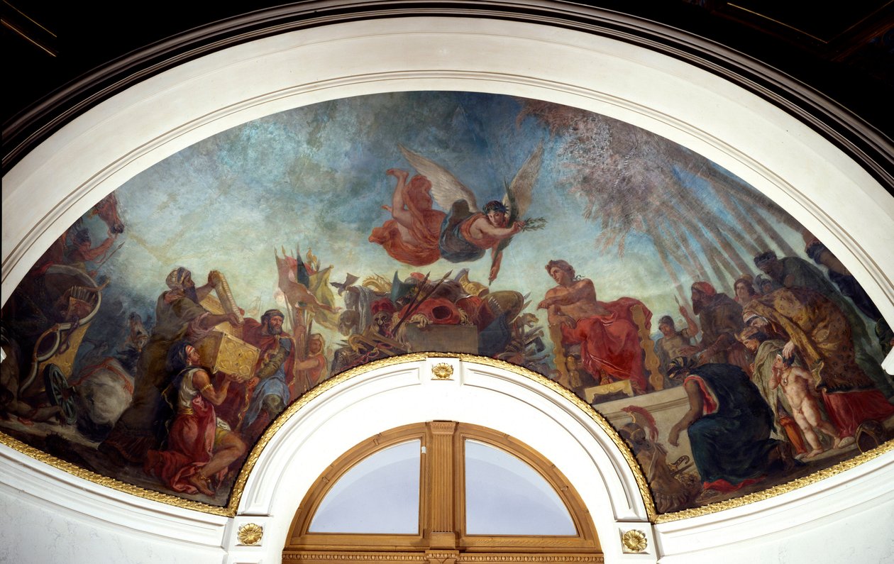 Aleksanteri Suuri (356-323 eKr.) tekee Homeren teoksia lukittuna kultakasettiin. Senat-kirjaston kupoli Palais du Luxembourgissa, Pariisissa. Eugene Delacroix (1798-1863) maalaus tekijältä Ferdinand Victor Eugene Delacroix