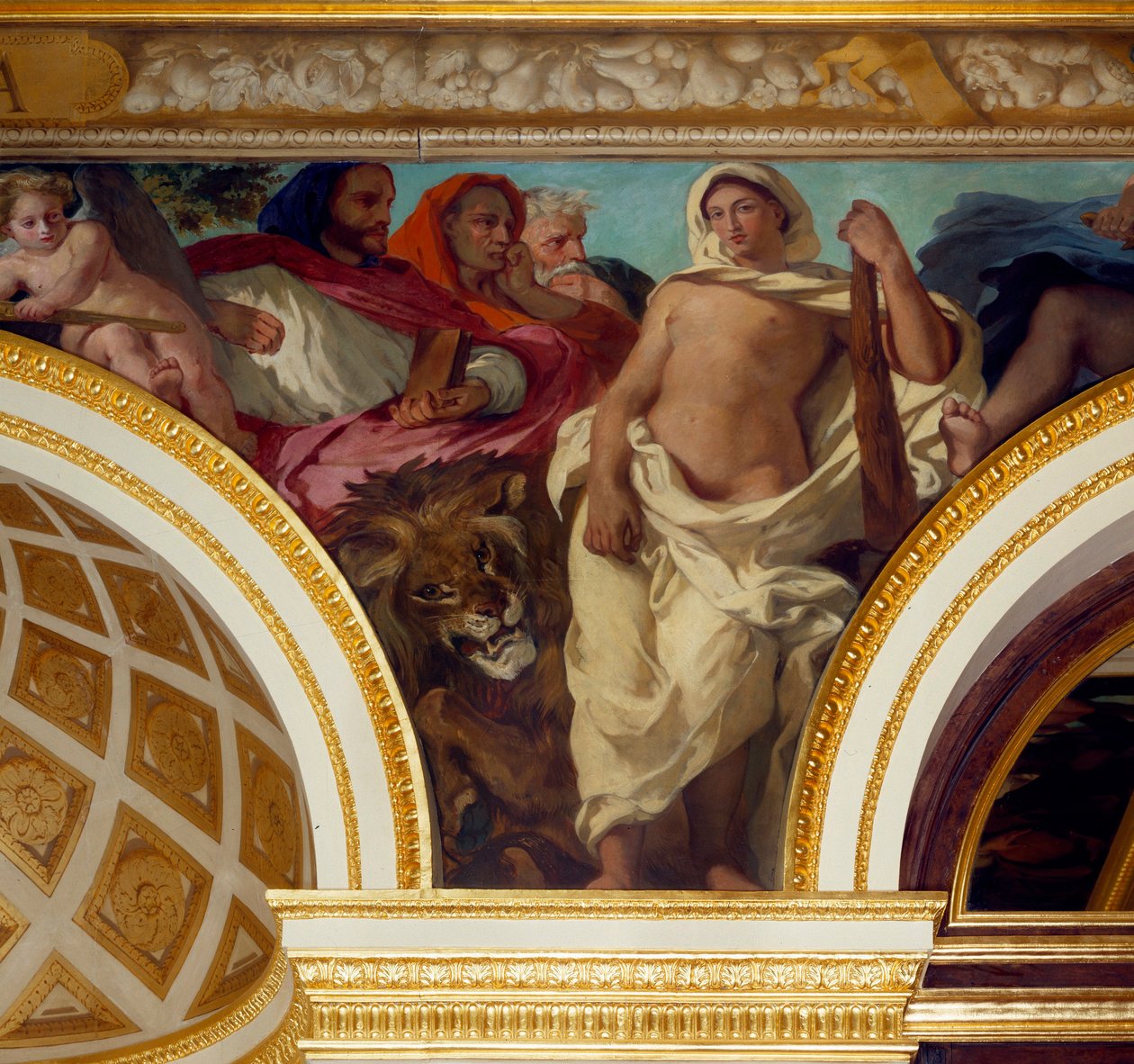Oikeuden allegoria Yksityiskohta Eugene Delacroixin (1798-1863) freskosta, joka koristaa King