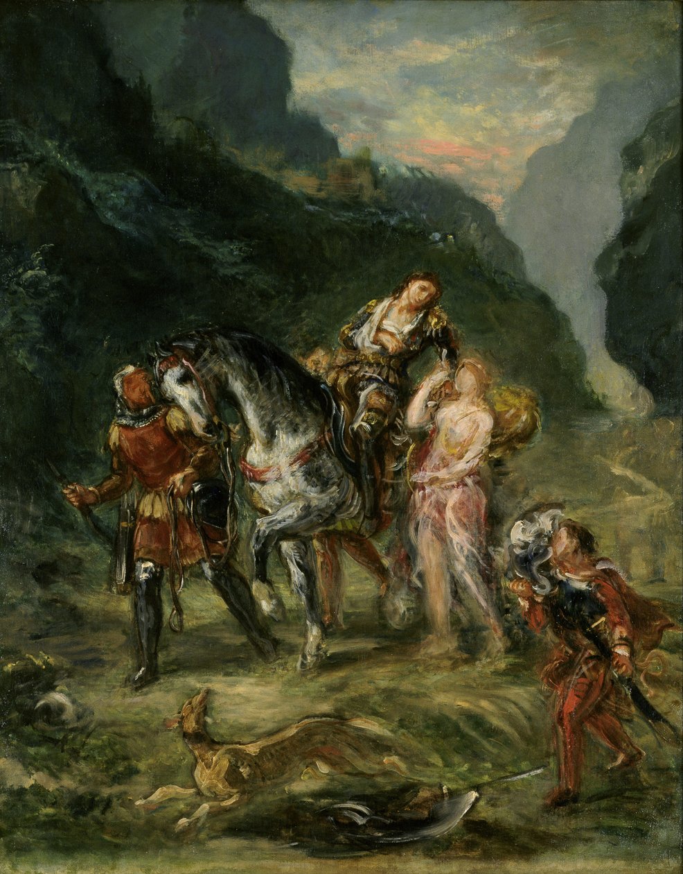 Angelica ja haavoittunut Medoro, noin 1860 tekijältä Ferdinand Victor Eugene Delacroix