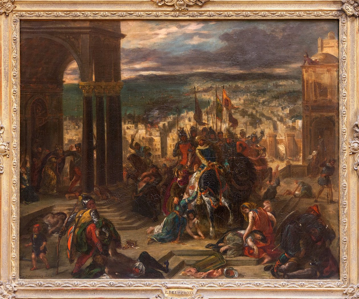 Konstantinopolin vangitseminen risteilyjen toimesta, Eugene Delacroixin (1798-1863) maalaus, joka esittää historiallisen tapahtuman 12. huhtikuuta 1204, neljännen ristiretken aikana, pienennetty versio ja muunnos Salonin maalauksesta vuodelta 1841, Louis P tekijältä Ferdinand Victor Eugene Delacroix
