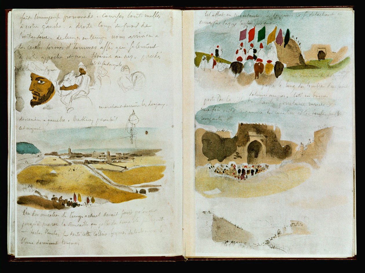 Marokkolaiset matkakortit - Arrivee a Meknes ... tekijältä Ferdinand Victor Eugene Delacroix