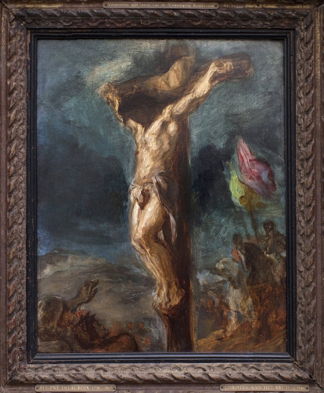 Ristiinnaulitseminen. Maalaus Eugene Delacroix (1798-1863), öljy puulle tekijältä Ferdinand Victor Eugene Delacroix