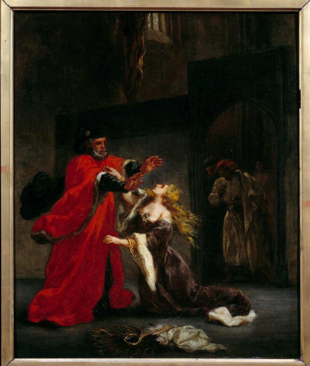 Isänsä (Brabantio) kiroama Desdemone. Kuvitus William Shakespearen näytelmästä "Othello tai Venetsian mauri". Eugene Delacroix (1798-1863) maalaus tekijältä Ferdinand Victor Eugene Delacroix