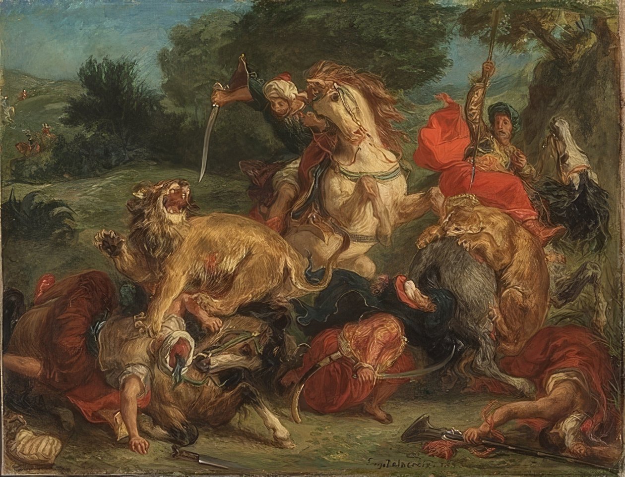 Leijonan metsästys. 1855 tekijältä Ferdinand Victor Eugene Delacroix