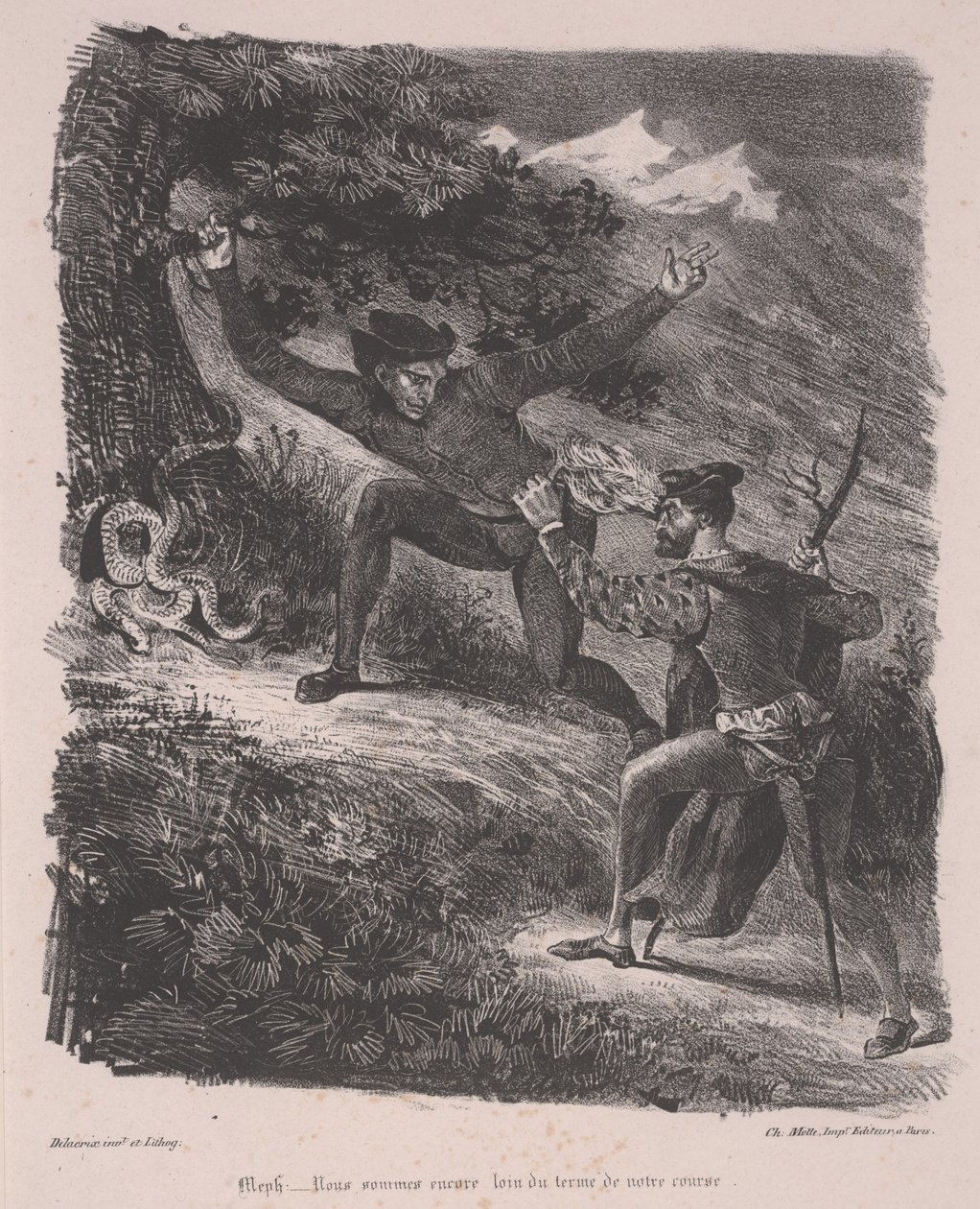 Faust ja Mefistofeles Harz-vuorilla tekijältä Ferdinand Victor Eugene Delacroix