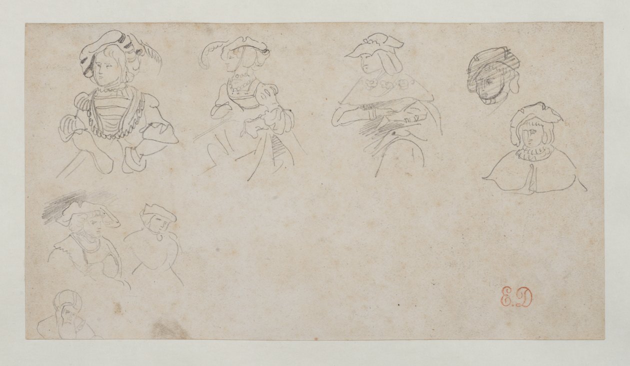 Hahmotutkimuksia, n.1800-1899 (grafiitti vellapaperille) tekijältä Ferdinand Victor Eugene Delacroix