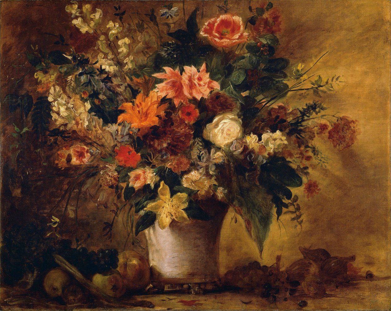 Kukat ja hedelmät (öljy kankaalle) tekijältä Ferdinand Victor Eugene Delacroix