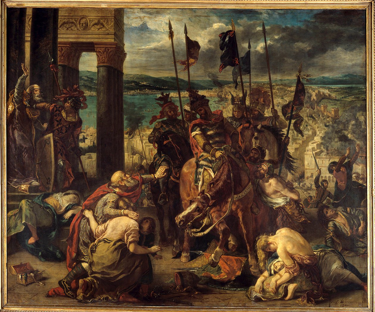Neljäs ristiretki: "" Konstantinopolin vangitseminen ristiretkeläisten toimesta 12.04.1204"" Saapuminen kaupunkiin, Flanderin Baudouin IX (tai Hainaut