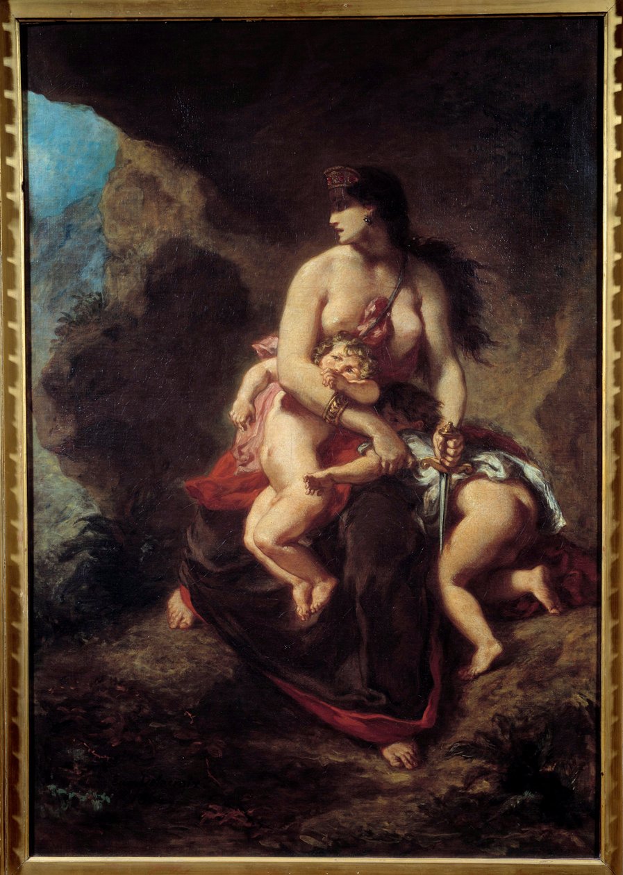 Raivoissaan Medee Medee murhaa kaksi lastaan luolassa. Eugene Delacroix (1798-1863) maalaus tekijältä Ferdinand Victor Eugene Delacroix