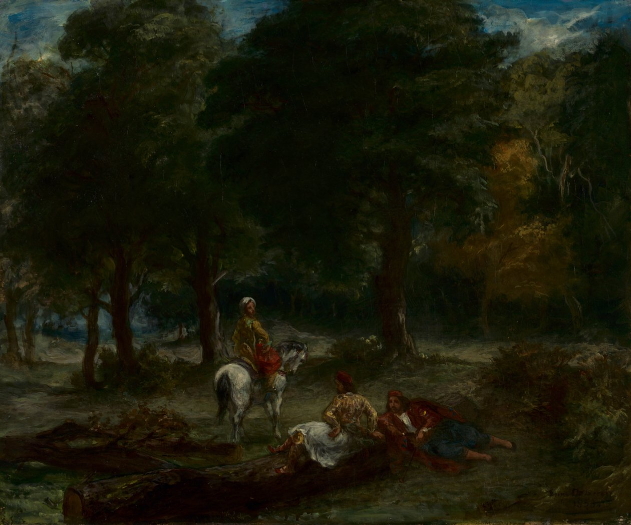 Kreikan ratsuväen miehet lepäävät metsässä, 1858 tekijältä Ferdinand Victor Eugene Delacroix