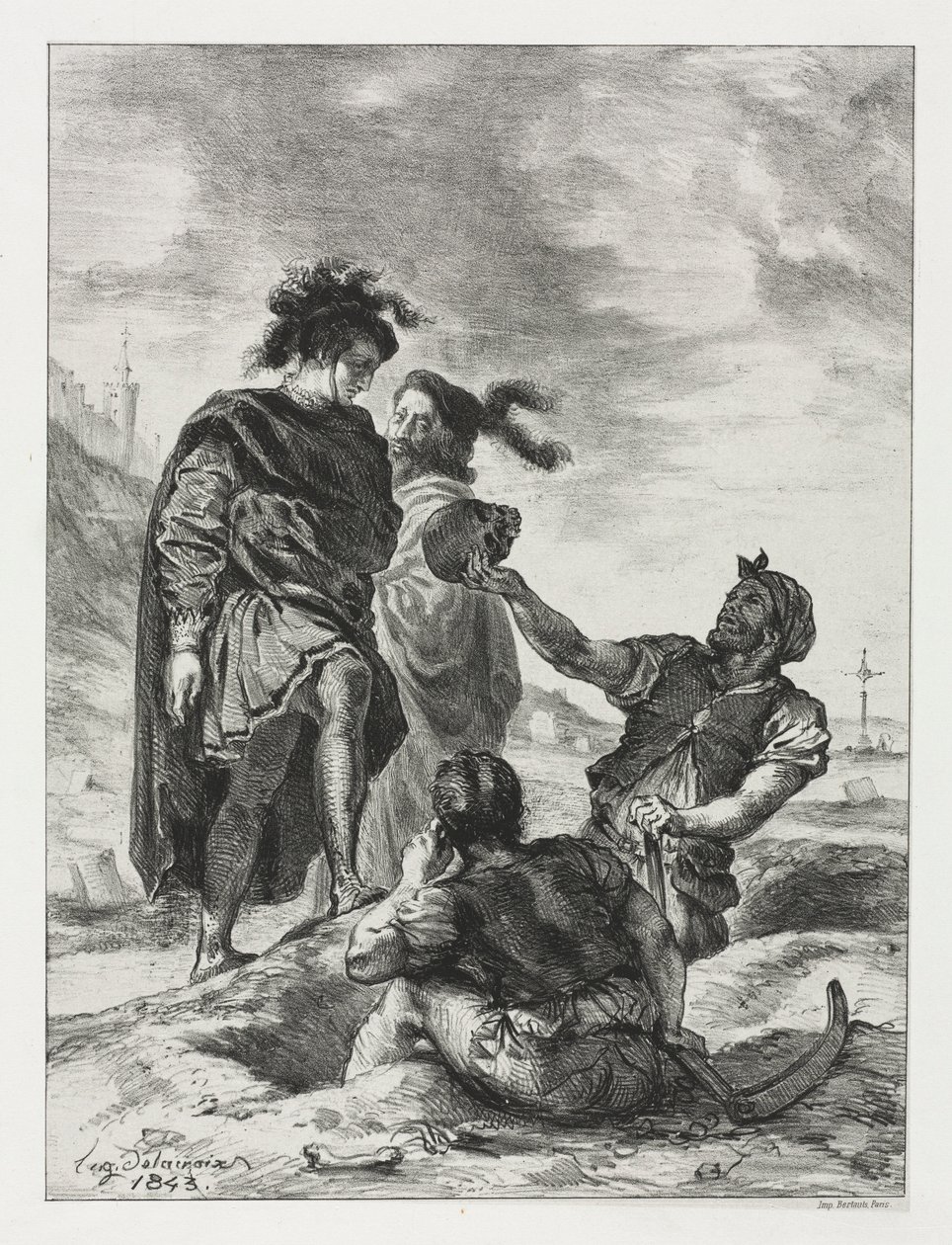 Hamlet: Hamlet ja Horatio haudankaivajien kanssa, 1843. tekijältä Ferdinand Victor Eugene Delacroix
