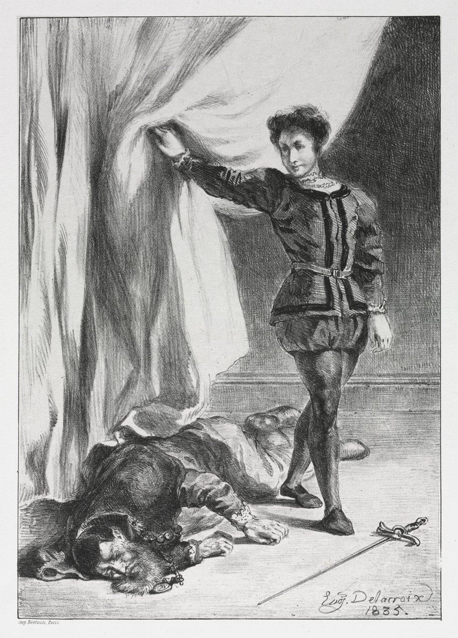 Hamlet: Hamlet ja Poloniuksen ruumis, 1835. tekijältä Ferdinand Victor Eugene Delacroix