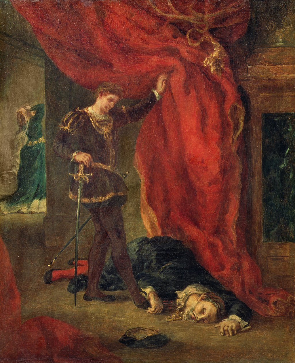 Hamlet Poloniuksen ruumiin edessä tekijältä Ferdinand Victor Eugene Delacroix