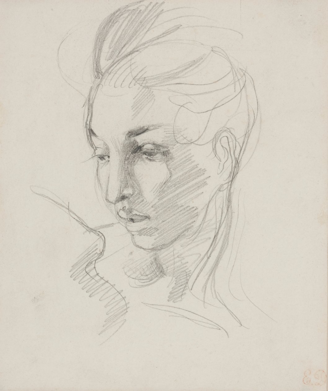 Head of Liberty (grafiittikynä paperilla) tekijältä Ferdinand Victor Eugene Delacroix