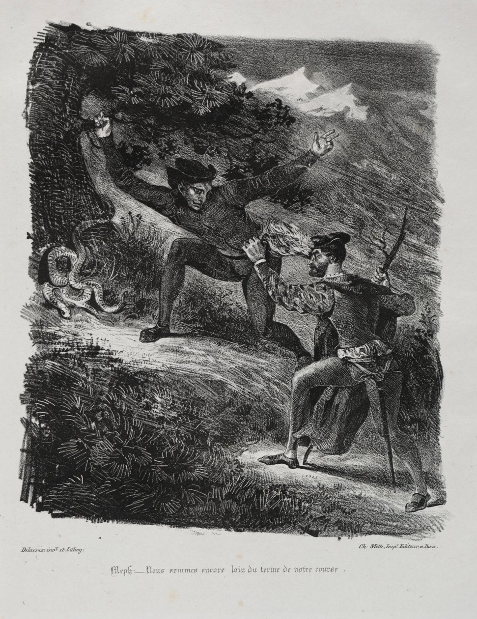 Kuvituksia Faustille: Faust ja Méphistophélés Hartzin vuoristossa, 1828. tekijältä Ferdinand Victor Eugene Delacroix