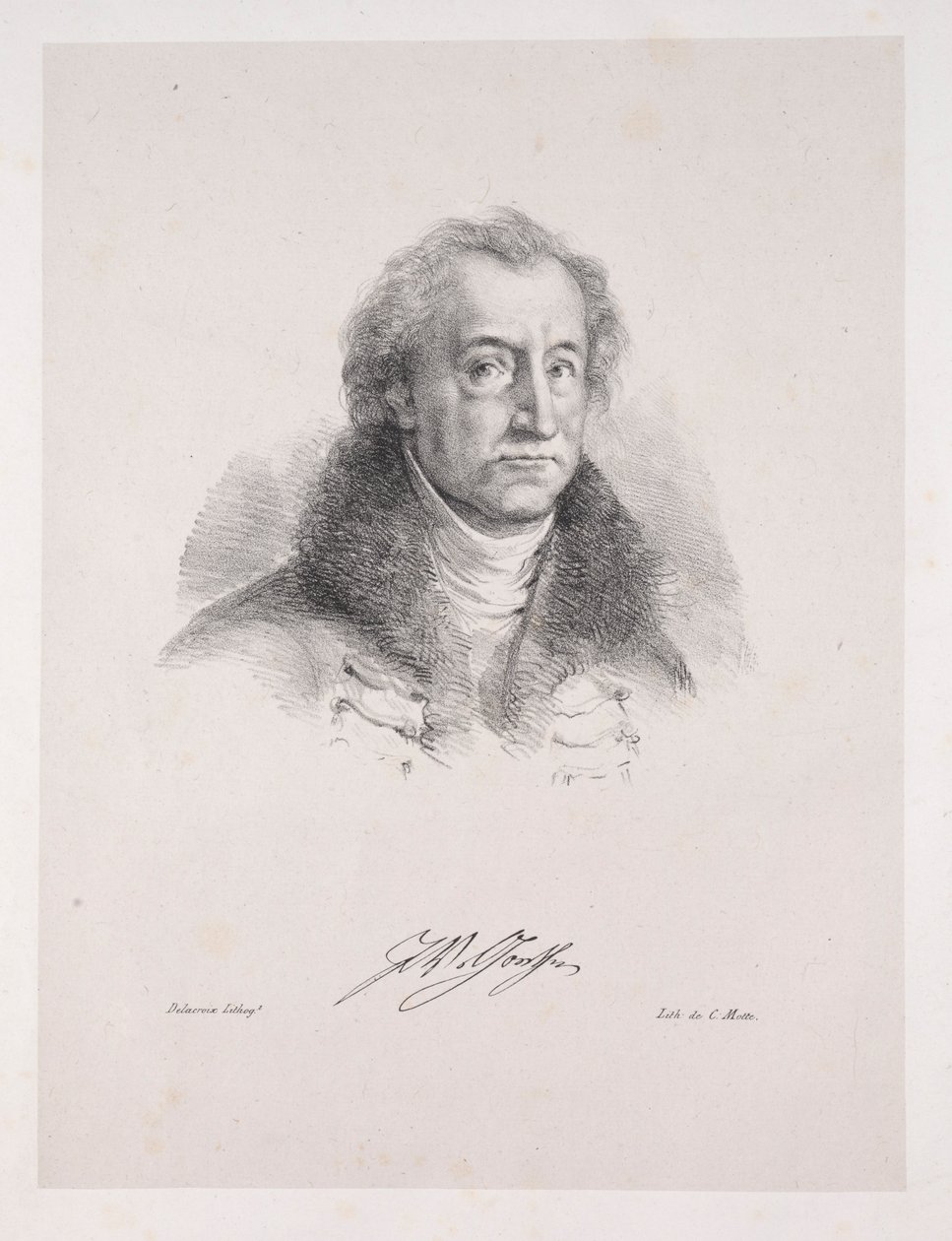 Kuvituksia Faustille: Frontispiece - Johann Wolfgang von Goethen muotokuva, 1828. tekijältä Ferdinand Victor Eugene Delacroix