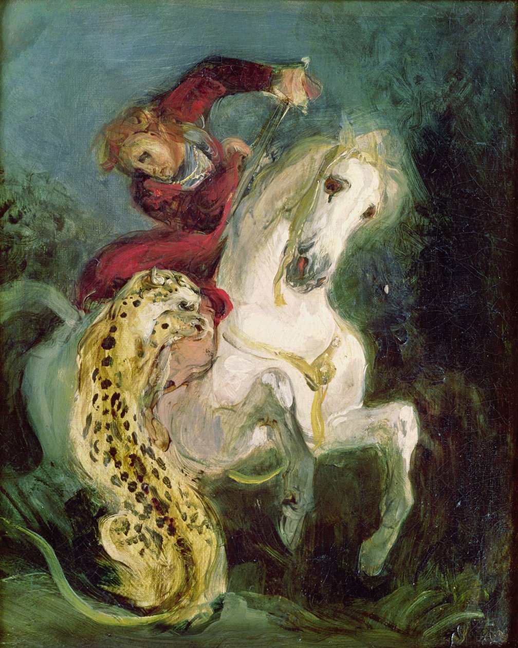 Jaguar hyökkää hevosmieheen, n. 1855 tekijältä Ferdinand Victor Eugene Delacroix