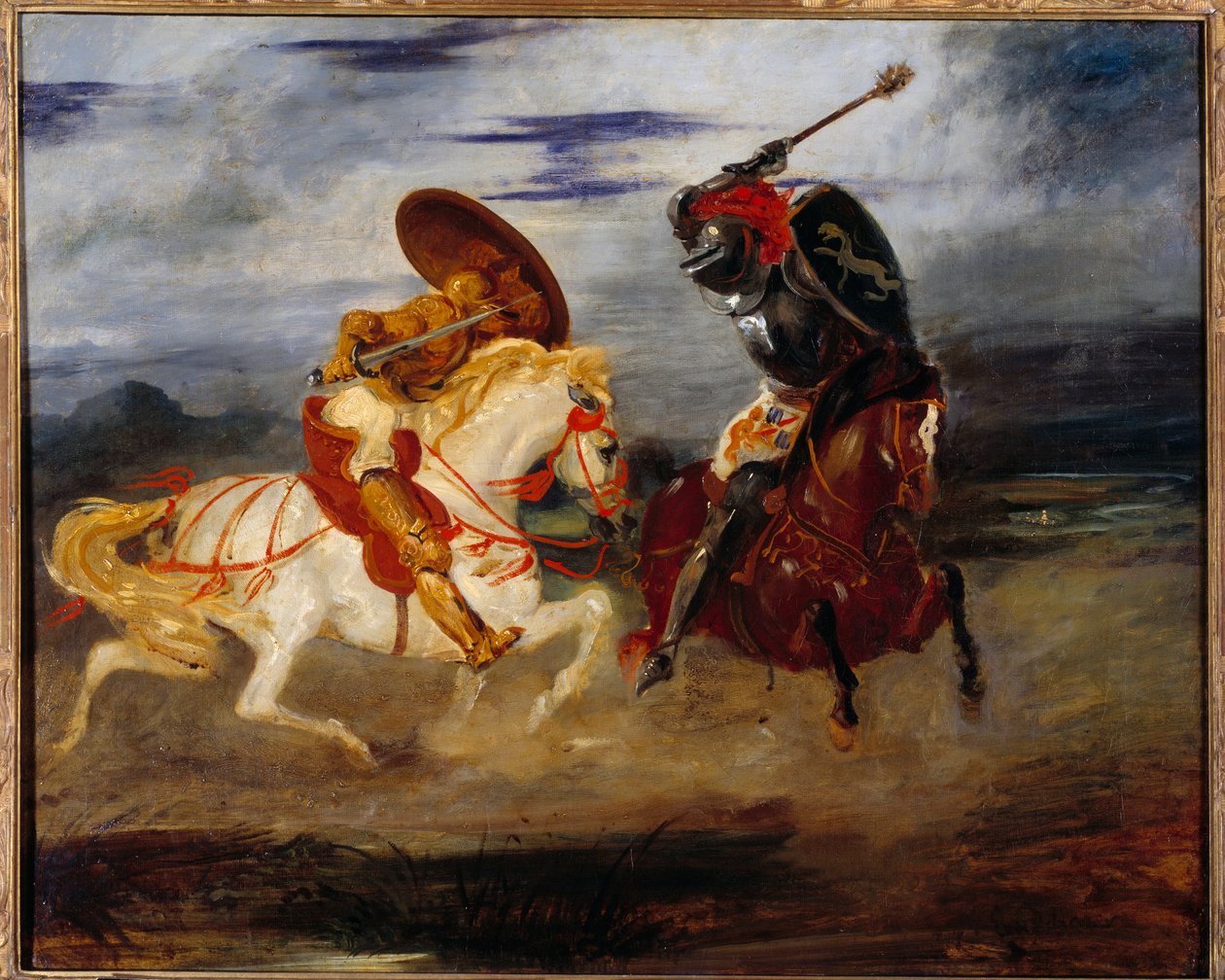 Ritarit taistelevat maaseudulla. Eugene Delacroix (1798-1863) maalaus tekijältä Ferdinand Victor Eugene Delacroix
