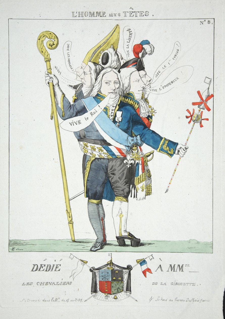 LHomme aux 6 Tetes, pub. 1815 (käsinvärinen kaiverrus) tekijältä Ferdinand Victor Eugene Delacroix